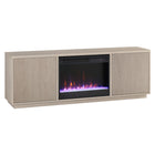 Hudson&Canal Hanson TV Stand with 26" Crystal Fireplace for TV's up to 75" - Alder White-Features an electric fireplace with crystal flame-bed and two enclosed cabinets with 4 shelves for ample storage