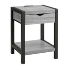 Monarch Specialties 3201 24" Contemporary Side Accent Table 2-Tier - Storage Drawer - Grey Laminate - Black Metal-This 24" high accent table features a trendy grey laminate finish paired with sleek black metal, making it a fashionable addition to any modern decor