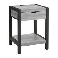 Monarch Specialties 3201 24" Contemporary Side Accent Table 2-Tier - Storage Drawer - Grey Laminate - Black Metal-This 24" high accent table features a trendy grey laminate finish paired with sleek black metal, making it a fashionable addition to any modern decor
