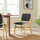 Modway Saoirse Woven Rope Wood Dining Side Chair - Natural/Black - 2 Pack-Crossbar Supports