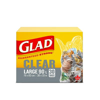 Glad Easy-Tie Clear Bag Clear Large - 90L - 30 Pack-LARGE CLEAR GARBAGE BAGS: Box of 30 bags of Glad Large 90L clear garbage Bags