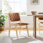 Modway Saoirse Leather Wood Dining Side Chair - Natural/Brown - 2 Pack-Crossbar Supports