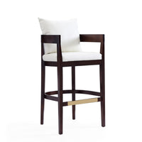 Manhattan Comfort Ritz 22" Mid-Century Modern Faux Leather Upholstered Bar Stool - Ivory and Dark Walnut-Mid-Century Modern Barstool with Backseat Perfect for Bar and Kitchen Use