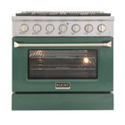 Kucht 36" KNG Series Pro Style Natural Gas Range - Stainless Steel/Green-Cook and bake like a pro with the extra-large convection oven that offers 4.2 cu. ft. of capacity, a 5-rack configuration, and an extra-large viewing window