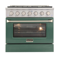 Kucht 36" KNG Series Pro Style Natural Gas Range - Stainless Steel/Green-Cook and bake like a pro with the extra-large convection oven that offers 4.2 cu. ft. of capacity, a 5-rack configuration, and an extra-large viewing window