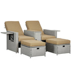 Outsunny 5-Piece 5-Level Adjustable Recliner Sofa Bed - Khaki-5 pieces rattan furniture set includes 2 reclining chairs, 2 footstool and 1 table