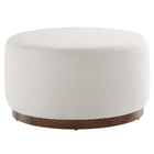 Modway Tilden Large 29" Round Boucle Upholstered Ottoman - Cloud/Walnut-Boucle Fabric Upholstery