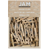 JAM Paper Wood Clip Clothes Pins - Small - 7/8" - Natural Brown - 50 Pack-Colour: Natural Brown