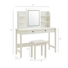 Modway Emmeline Scalloped Makeup Vanity Desk With LED Mirror and Stool - White/Ivory-LED Lighted Mirror