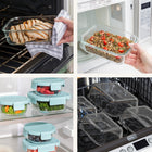 Bentgo Glass Leak-Proof Glass Food Storage Set - Soft Aqua-STACKABLE DESIGN: Stack all 3 containers in the fridge for space-saving storage