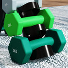 Soozier 26 lb Hex Dumbbell Set with Vertical Rack-Plastic covering protects your floor, while its metal core keeps them balanced 