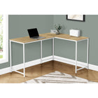 Monarch Specialties 7397 58" Computer Desk - Natural/White Metal Corner-Sturdy yet slender metal base in a white finish with an airy design provides stability