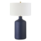 Hudson&Canal Sloane 29" Tall Ceramic Table Lamp with Fabric Shade - Matte Navy/White-Transitional design for your living room, workspace, or bed side table
