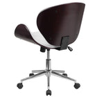 Flash Furniture Mid-Back Mahogany Wood Swivel Conference Chair - White Leather-Curved Mahogany Wood Back and Seat