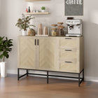 HOMCOM 46.1" L Sideboard Buffet Cabinet with 3 Drawers - Oak-Equipped with adjustable shelves to accommodate items of various heights
