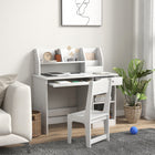 Qaba Kids Study Desk and Chair Set with Storage Shelves - White-Made with sturdy construction with rounded edges 