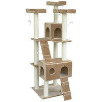 PawHut 70.5" Large Cat Tree with Scratch Post and Condo - Beige-Solid particle board construction wrapped with warm plush and wearable sisal ropes 
