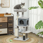 PawHut 41" Cat Tree with Scratching Posts, Bed and Condo - Light Grey-Soft plush covering offers cozy comfort for cats 
