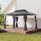 Outsunny 10 ft W x 13 ft L Double Roof Patio Gazebo with Curtains - Grey-Feet holes allow secure anchoring for enhanced stability