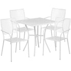 28'' Square White Indoor-Outdoor Steel Patio Table Set with 4 Square Back Chairs [CO-28SQ-02CHR4-WH-GG]-Set Includes Table and 4 Chairs