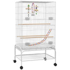 PawHut 43" H Rolling Bird Cage with Toys, Removable Tray and Storage Shelf - White-Spacious living area and 0.4" (1 cm) bar spacing, for finches, lovebirds, canaries, budgies, parakeets and more 