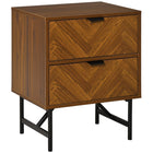 HOMCOM Bedside Table with 2 Drawers - Walnut Brown-2 drawers provide enough space for daily accessories