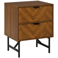 HOMCOM Bedside Table with 2 Drawers - Walnut Brown-2 drawers provide enough space for daily accessories