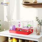 PawHut 18.5'' Hamster Cage with Exercise Wheel and Water Bottle Dishes - Red-Includes a small house on the perch, water bottle, food dishes, ladder and exercise wheels