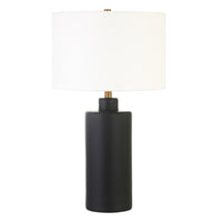 Hudson&Canal Carlina 25" Tall Ceramic Table Lamp with Fabric Shade - Matte Black/White-Traditional design for your living room, workspace, or bed side table