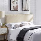 Modway Phoebe Upholstered Fabric Queen Headboard - Beige-Silver Accent Copper Buttons