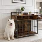 PawHut Dog Crate Furniture with Feeding Station - 39" - Black-Features an innovative rotating feeding station with two bowls for easy refilling
