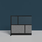 Luxor Modular Wall Extension - 53" W x 48" H - Segmented Black Frame, Frosted Acrylic, Cool Grey PET-Integrates with the Room Divider System for scalable layouts