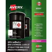 Avery UltraDuty White GHS Chemical Labels, 8 1/2" x 11", 50 Pack, (60501)-Permanent, Rectangular label