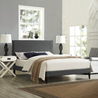 Modway Camille Fabric Full Platform Bed with Squared Tapered Legs - Grey-Ten Wood Support Slats 