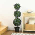 HOMCOM 3.5' Potted Artificial Plant Ball Tree with Lavender Flowers - Green - 2 Pack-No assembly required -use these potted outdoor plants straight from the box