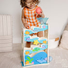 Melissa & Doug Rollables Wooden Ocean Slide Infant and Toddler Toy - 5 Pieces-Includes wooden slide tower with built-in bead maze, a sea star to turn and whale flipper to press that stop and start rolling, and a removable durable funnel; 3 Rollables (shark, crab, and octopus with chime)