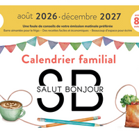 Les Éditions de l'Homme Salut Bonjour Family Calendar 2027 - 17 Months-850 stickers to mark daily activities and events. These are the same practical designs as the previous edition, but in updated colors.