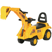 HOMCOM 3-in-1 Kids Ride-On Excavator - Yellow-3-in-1 design: digger, scooter, and storage cart in one 