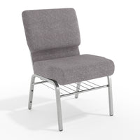 Flash Furniture HERCULES Series 21"W Church Chair with Book Rack - Silver Vein Frame - Grey Fabric-Set of 4 Multipurpose Church Chairs
