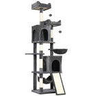 PawHut 70" Multi-Level Cat Tree Tower with 2 Condos - Dark Grey-This 69.7" (177 cm) tower has condos, perches, and a hammock for endless fun 
