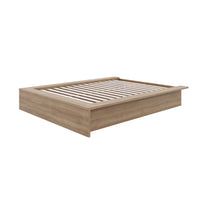 Nexera James Platform Bed - Full Size - Brown Oak-Sleek Minimalist Design: Modern brown oak platform bed frame crafted from engineered wood for contemporary elegance