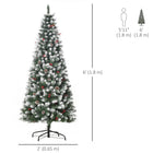 HOMCOM 6' Snow-Flocked Pencil Christmas Tree with Pine Cones and Berries - Green-Hinge design and easy-to-shape branches for a quick full look 