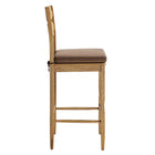 Modway Jax Oak Wood Bar Stool With Wavy Razor Back and Cushion - Weathered Oak Cocoa-Armless Design