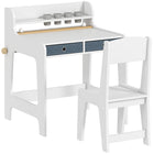 Qaba Kids Desk & Chair Set, Art Table & Chair Set for 3-8 Year Old - White-Two-piece set, including a desk and matching chair
