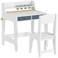 Qaba Kids Desk & Chair Set, Art Table & Chair Set for 3-8 Year Old - White-Two-piece set, including a desk and matching chair
