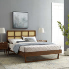 Modway Sidney Cane and Wood Queen Platform Bed with Angular Legs - Walnut-Assembly Required