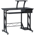 HOMCOM 35.4" Computer Desk with Keyboard Tray - Black-Metal frame with solid MDF board material in durable build