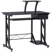 HOMCOM 35.4" Computer Desk with Keyboard Tray - Black-Metal frame with solid MDF board material in durable build