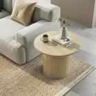 HOMCOM Round Coffee Table with Slatted Column Base - Natural Wood-Scratch-resistant surface ensures easy cleaning and long-term use