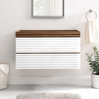 Modway Render 36" Wall-Mount Bathroom Vanity Cabinet - White/Walnut-Walnut Grain Vanity
